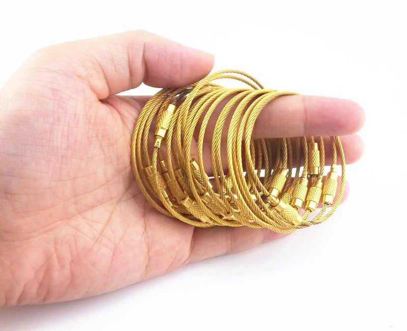 yueton 20pcs Stainless Steel Wire Keychain Cable Key Ring (Gold) - Image 4